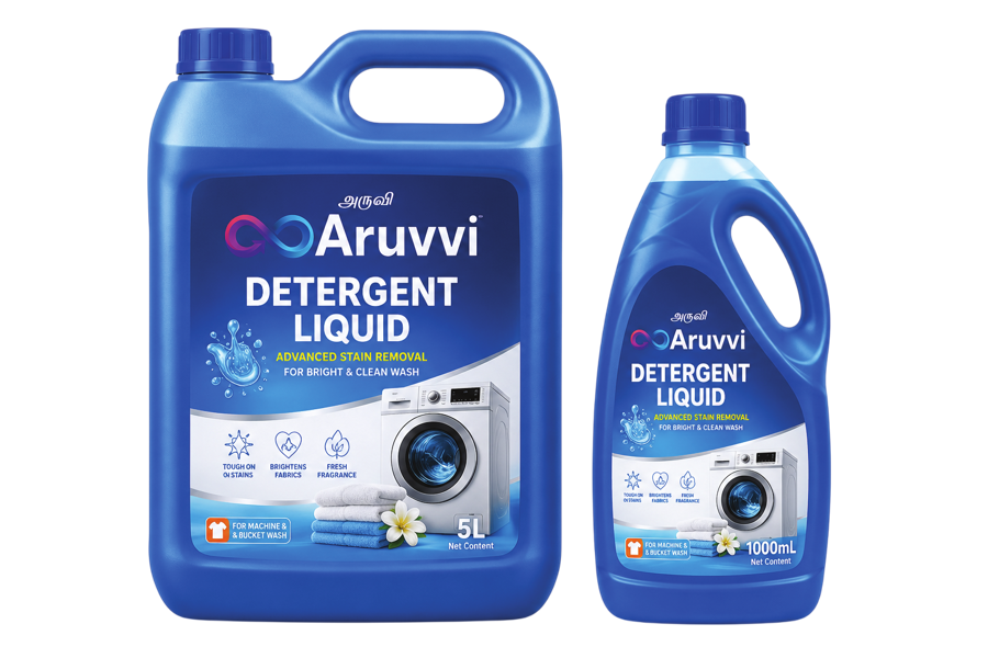 Aruvvi Detergent Liquid laundry pack manufactured in Chennai